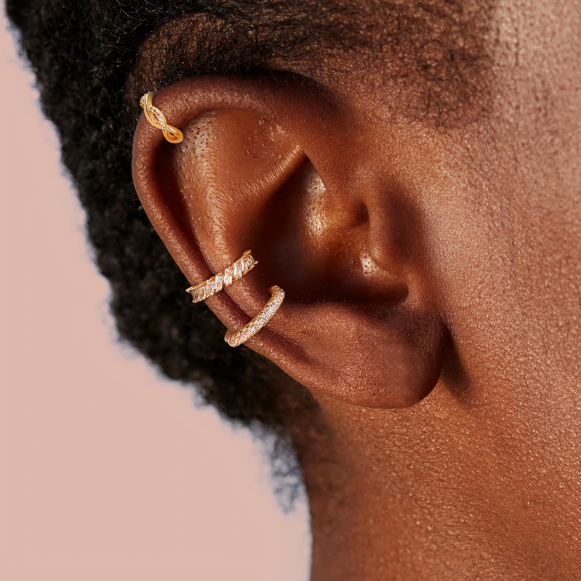 Women's Golden Plated Clip-On Ear Cuffs, Non-Piercing